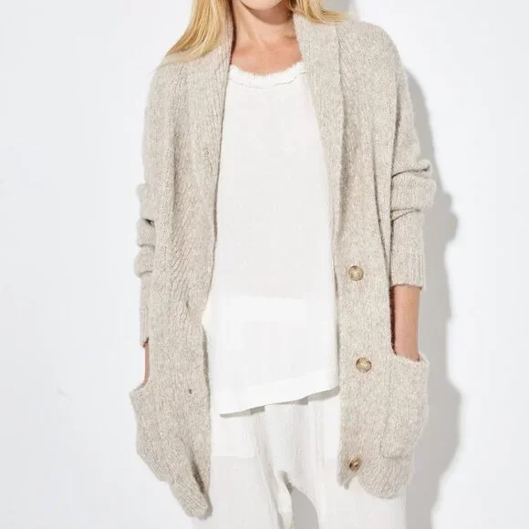 RAQUEL ALLEGRA DUSTY ROSE PINK   EYE EMBROIDERED ALPACA CARDIGAN 1 OR S - Picture 5 of 13